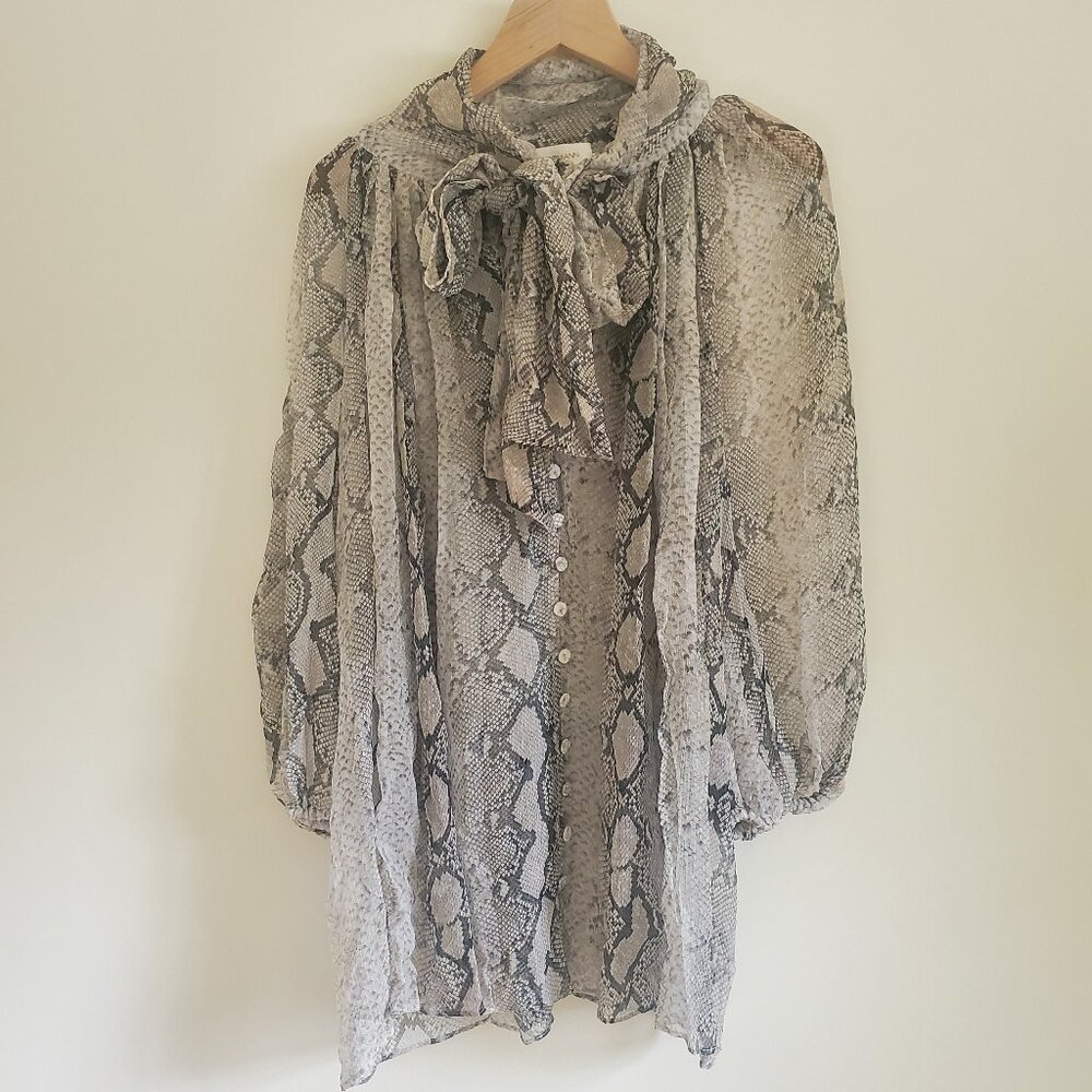Zimmermann Grey Silk Python Print Half Sleeve Blo… - image 1
